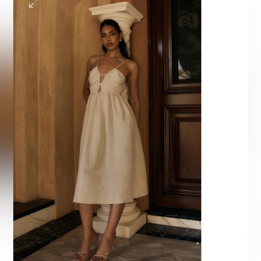 Meshki Cut Out Midi Linen Dress - Natural - size S - Magdelena